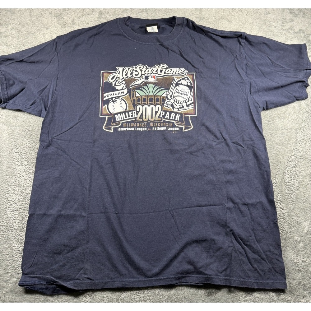 Vtg 2002 All Star Game Miller Park Gear for Sports T-Shirt Mens 2XL Navy